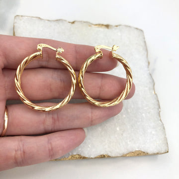 18K Gold Layered Oro Laminado 33mm Twisted Hoops Wholesale 21.0060